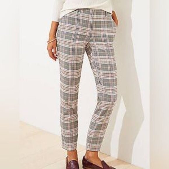Loft Womens Preppy Pink Blue White Plaid Curvy Slim Career Ankle Pant 8 Academia - Picture 11 of 11